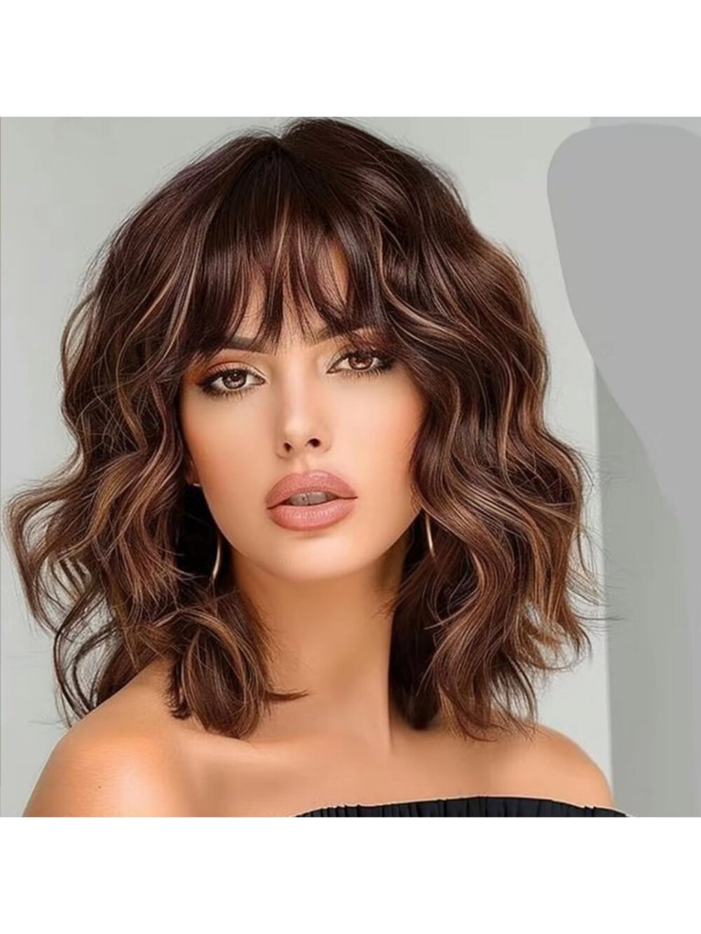 Women Brown Highlight 14 Inch Heat Resistant Synthetic Fiber Shoulder Length Wig